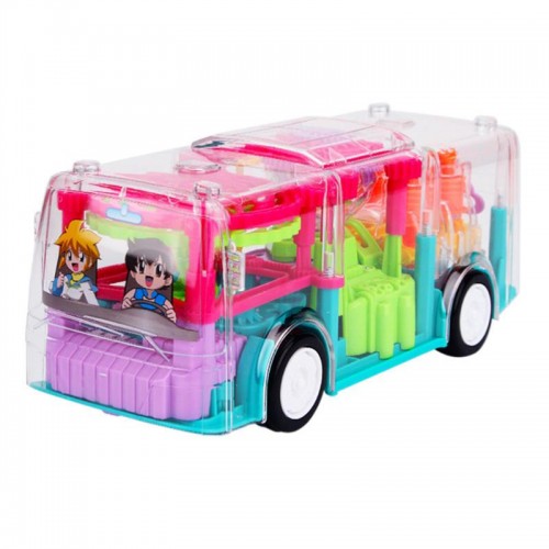 Mini Automatic Flashing Transparent Gear Bus With LED Sound And Light Cartoon Model